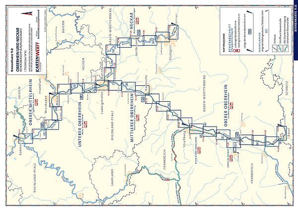 Gewässerkarte Neckar, Binnenkarte Rhein, Wasserkarte